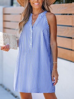 Foto 4 | Foto 4 | Vestido De Verano Cupshe 2025 Sin Mangas Con Cuello En V A Rayas Azul L - Venta Internacional.