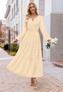 Foto 4 | Foto 4 | Vestido Largo Merokeety 2025 Para Mujer Manga Larga Cuello En V Estampado De Otoño - Venta Internacional.
