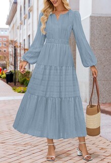 Foto 2 | Foto 2 | Vestido Largo Merokeety 2025 Para Mujer Manga Larga Cuello En V Estampado De Otoño - Venta Internacional.