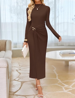 Foto 2 | Foto 2 | Vestido Zesica 2025 Fall Manga Larga Bodycon Marrón Para Mujer - Venta Internacional.