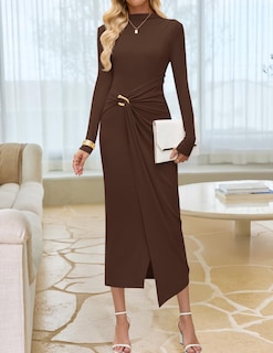 Foto 3 | Foto 3 | Vestido Zesica 2025 Fall Manga Larga Bodycon Marrón Para Mujer - Venta Internacional.