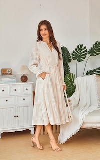Foto 5 | Foto 5 | Vestido Ecowish Para Mujer Cuello En V Manga Larga A Cuadros Holgado - Venta Internacional.