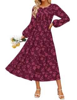 Foto 1 | Foto 1 | Vestido Zesica Para Mujer Estilo Bohemio Floral Midi Color Vino Talla L - Venta Internacional.