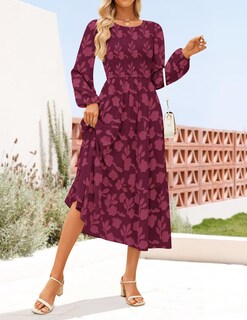 Foto 2 | Foto 2 | Vestido Zesica Para Mujer Estilo Bohemio Floral Midi Color Vino Talla L - Venta Internacional.