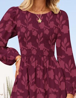 Foto 6 | Foto 6 | Vestido Zesica Para Mujer Estilo Bohemio Floral Midi Color Vino Talla M - Venta Internacional.