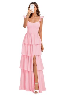 Foto 1 | Foto 1 | Vestido De Fiesta Dessiny Chiffon Con Tirantes Finos Rosas Escalonados - Venta Internacional.