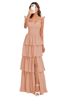 Foto 1 | Foto 1 | Vestido De Graduación Dessiny Dusty Rose Chifón Escalonado Tirantes Finos - Venta Internacional.