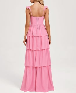 Foto 2 | Foto 2 | Vestido De Graduación Dessiny Dusty Rose Chifón Escalonado Tirantes Finos - Venta Internacional.