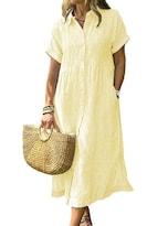 Vestido Camisero Chouyatou Para Mujer Midi A Rayas De Verano - Venta Internacional.