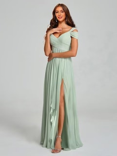 Foto 4 | Foto 4 | Vestido De Dama De Honor Dessiny Azul Marino Con Hombros Descubiertos En Chifón - Venta Internacional.