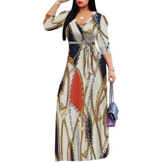 Foto 2 | Foto 2 | Vestido Largo Con Cuello En V Y Manga Abullonada Rosa Estampado Para Mujer - Venta Internacional.