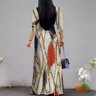 Foto 6 | Foto 6 | Vestido Largo Con Cuello En V Y Manga Abullonada Rosa Estampado Para Mujer - Venta Internacional.