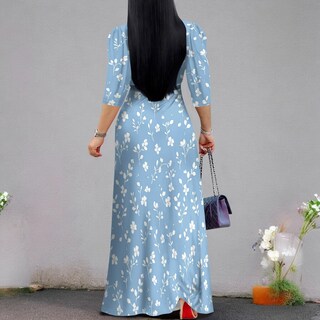 Foto 6 | Foto 6 | Vestido Largo Con Estampado Floral Rosa Manga Abullonada Talla Grande - Venta Internacional.