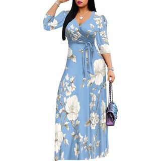 Foto 2 | Foto 2 | Vestido Largo Con Estampado Floral Cuello En V Y Manga Abullonada Para Mujer - Venta Internacional.