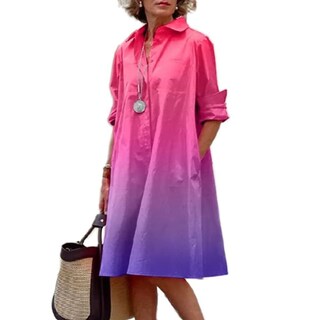 Foto 1 | Foto 1 | Vestido Casual Zhyaj Manga Larga Cuello en V Rosa Degradado para Mujer - Venta Internacional