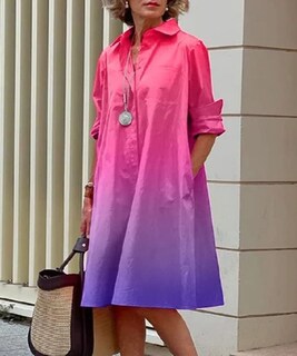 Foto 2 | Foto 2 | Vestido Casual Zhyaj Manga Larga Cuello en V Rosa Degradado para Mujer - Venta Internacional