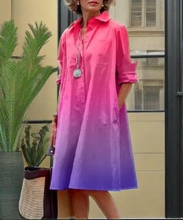 Foto 5 | Foto 5 | Vestido Casual Zhyaj Manga Larga Cuello en V Rosa Degradado para Mujer - Venta Internacional