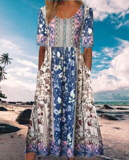 Foto 6 | Foto 6 | Vestido Largo Medlor Para Mujer Con Estampado Floral Bohemio 2025 Talla Grande - Venta Internacional.