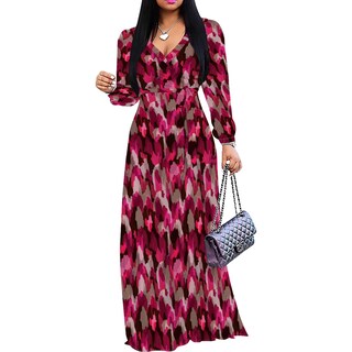 Foto 1 | Foto 1 | Vestido Largo Pinkpatty Para Mujer Manga Larga Cuello En V Estampado Talla M - Venta Internacional.