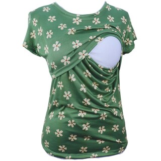 Foto 2 | Foto 2 | Mae Baby Blusas De Maternidad Y Lactancia Mujer Playeras De Manga Corta Ropa Suave Embarazada Camisetas (verde Flores, Grande)