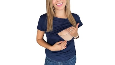 Foto 1 | Foto 1 | Mae Baby Blusas De Maternidad Y Lactancia Mujer Playeras De Manga Corta Ropa Suave Embarazada Camisetas (azul Marino, Grande)