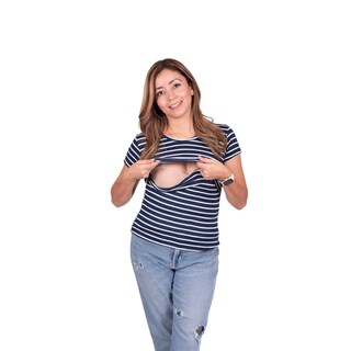 Foto 1 | Foto 1 | Mae Baby Blusas De Maternidad Y Lactancia Mujer Playeras De Manga Corta Ropa Suave Embarazada(rayas Azul Marino Blanco,mediano)