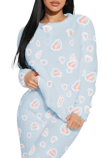 Foto 1 | Foto 1 | Pijama Para Mujer Shendy Vendy Conjunto 2 Piezas Elegante Invierno Afelpado Azul Corazón Extra Grande