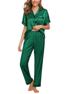 Foto 1 | Foto 1 | Conjunto De Pijama Cupshe Para Mujer, Satén De Seda, Manga Corta, Verde, Xxl - Venta Internacional.