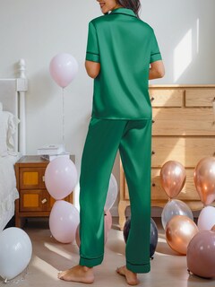 Foto 3 | Foto 3 | Conjunto De Pijama Cupshe Para Mujer, Satén De Seda, Manga Corta, Verde, Xxl - Venta Internacional.