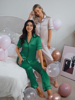 Foto 4 | Foto 4 | Conjunto De Pijama Cupshe Para Mujer, Satén De Seda, Manga Corta, Verde, Xxl - Venta Internacional.