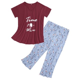 Foto 1 | Foto 1 | Conjunto De Pijama American Trends Para Mujer, Ropa De Dormir Con Estampado De Copas De Vino - Venta Internacional.