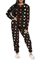 Pijama Para Mujer Shendy Vendy Conjunto 2 Piezas Elegante Invierno Afelpado Negro Corazon Chico