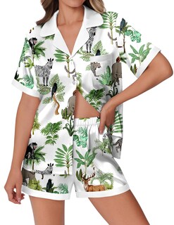Foto 1 | Foto 1 | Conjunto De Pijama Ekouaer Pantalones Cortos De Satén De Seda Con Estampado De Animales Para Mujer - Venta Internacional.