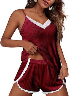 Foto 1 | Foto 1 | Conjunto De Pijama Ekouaer, Lencería Suave, Ropa De Dormir, Color Rojo Vino Para Mujer - Venta Internacional.
