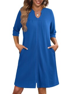 Foto 1 | Foto 1 | Albornoz Ekouaer Tejido Gofrado Con Cremallera Y Manga 3/4 Para Mujer - Venta Internacional.