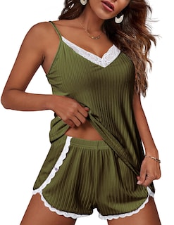 Foto 1 | Foto 1 | Conjunto De Pijama Ekouaer Para Mujer, Lencería Suave, Ropa De Dormir, Color Verde Militar - Venta Internacional.