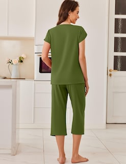 Foto 3 | Foto 3 | Conjunto De Pijama Ekouaer Capri De Algodón De Manga Corta Con Bolsillos - Venta Internacional.