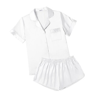 Foto 4 | Foto 4 | Conjunto De Pijama Ekouaer De Satén De Seda Para Mujer De Manga Corta Blanco - Venta Internacional.