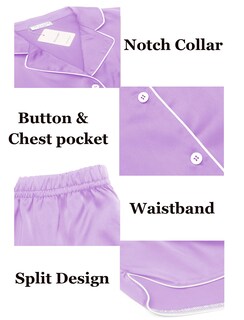Foto 6 | Foto 6 | Conjunto De Pijama Ekouaer De Satén De Seda Para Mujer De Manga Corta, Color Lila - Venta Internacional.