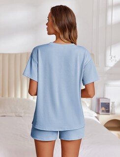 Foto 4 | Foto 4 | Conjunto De Pijama Ekouaer De Manga Corta Lounge De 2 Piezas Azul Cielo - Venta Internacional.