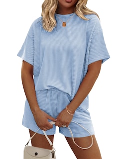 Foto 1 | Foto 1 | Conjunto De Pijama Ekouaer De Manga Corta Lounge De 2 Piezas Azul Cielo - Venta Internacional.
