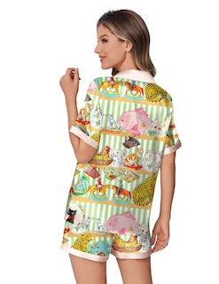 Foto 4 | Foto 4 | Conjunto De Pijama Ekouaer Pantalones Cortos De Satén De Seda Con Estampado De Animales Para Mujer - Venta Internacional.