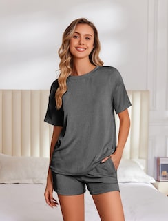 Foto 2 | Foto 2 | Conjunto De Pijama Ekouaer Short Sleeve Lounge De 2 Piezas Gris Oscuro - Venta Internacional.