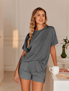 Foto 3 | Foto 3 | Conjunto De Pijama Ekouaer Short Sleeve Lounge De 2 Piezas Gris Oscuro - Venta Internacional.