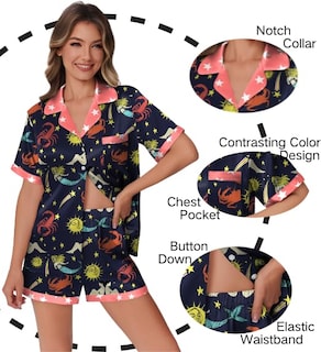 Foto 2 | Foto 2 | Conjunto De Pijama Ekouaer De Satén De Seda Para Mujer Con Estampado De Animales - Venta Internacional.