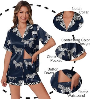 Foto 2 | Foto 2 | Conjunto De Pijama Ekouaer De Satén De Seda Para Mujer Con Estampado De Animales - Venta Internacional.