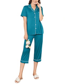 Foto 1 | Foto 1 | Conjunto De Pijama Ekouaer Capri Para Mujer De Manga Corta Con Botones, Color Azul - Venta Internacional.