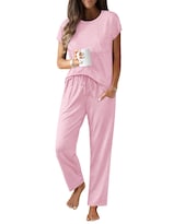 Conjunto De Pijama Ekouaer Para Mujer Con Mangas Casquillo Y Bolsillos - Venta Internacional.