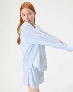 Foto 4 | Foto 4 | Camisa De Dormir Florence By Mills Para Mujer, Manga Larga, Blanco Y Azul A Rayas - Venta Internacional.