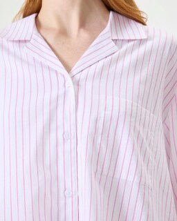 Foto 4 | Foto 4 | Camisa De Dormir Florence By Mills Para Mujer, Manga Larga, Blanco Y Rosa A Rayas - Venta Internacional.